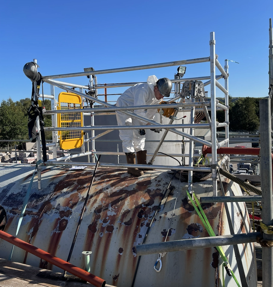 Tank being internally cleaned during the Carrs Billington refurbishment